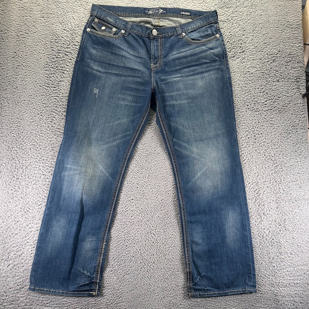 Seven7 Jeans‎ Men's 40x32 Blue Cotton Denim Straight Travel Faded Workwear Baggy